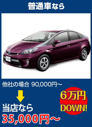 普通車なら、他社の場合90,000円～のところをドゥオートケアなら35,000円～　6万円DOWN！